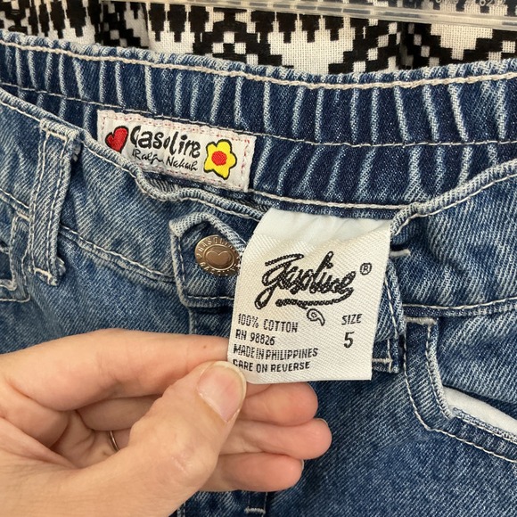 Vintage Y2K Gasoline Kids Girls Denim Jeans Size 5 Cropped Pink Floral Cuff Cute - Picture 4 of 5